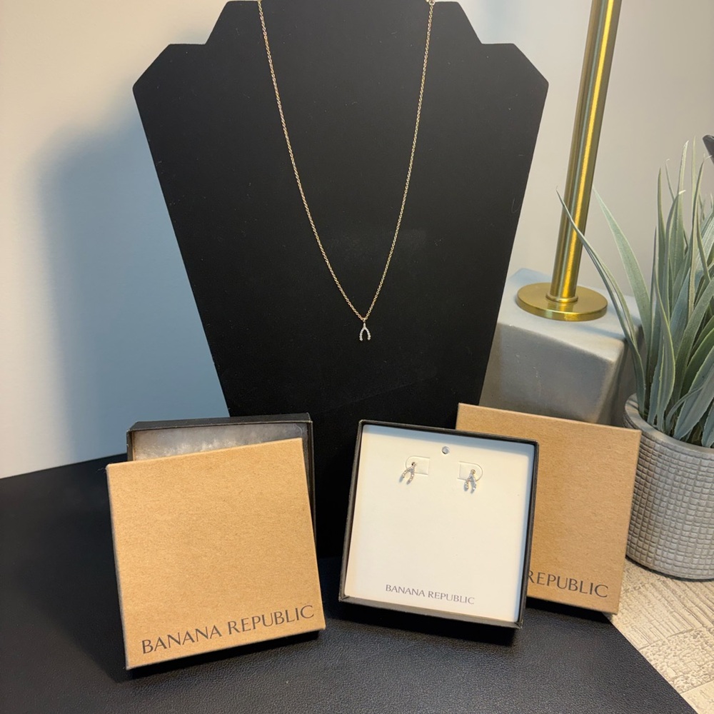 Banana Republic Wishbone Jewelry Set: Necklace AND Earrings - BR boxes included